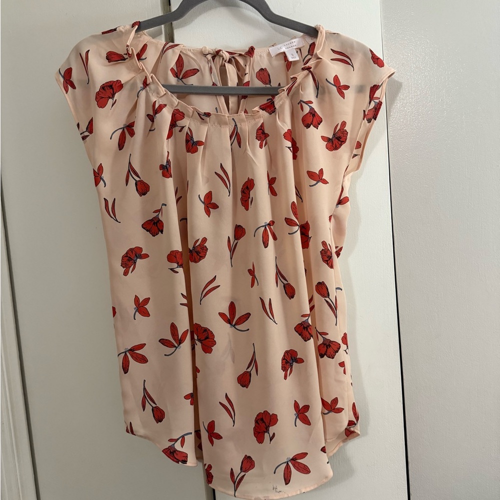 LC Lauren Conrad Red Floral Blouse - Cream